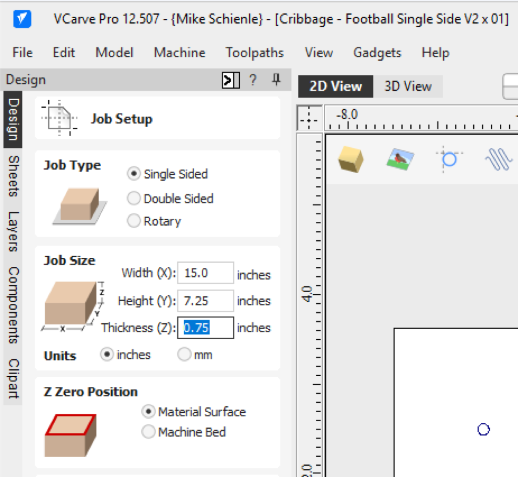 Figure 1: Job Setup panel showing board dimensions