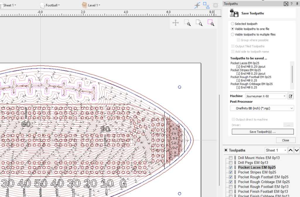 Figure 3: Combined 1/4" toolpaths in single file